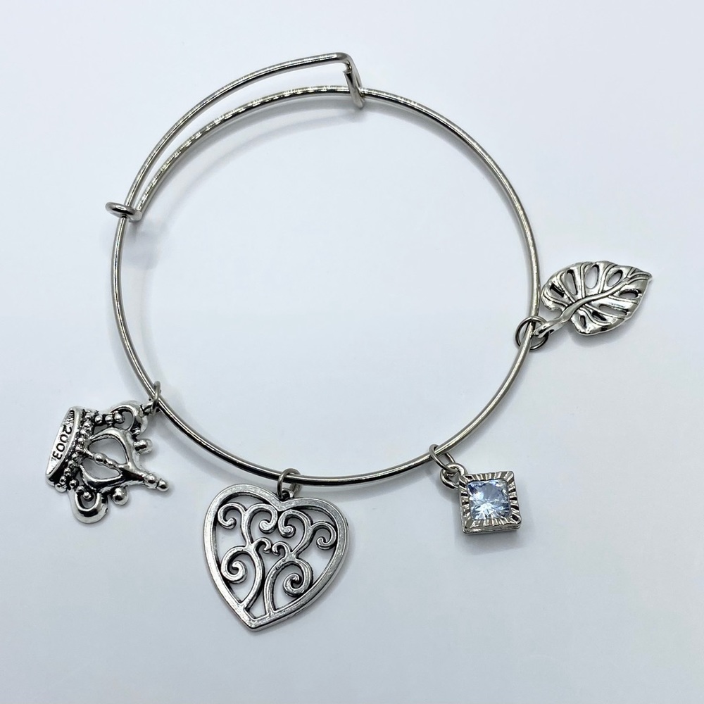 Silver tone stainless steel Expandable Bangle Adjustable Wire Bracelets Love